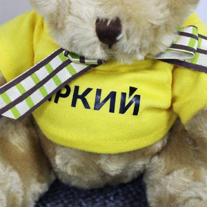 16cm Teddy Bear Plush Toy With T-Shirt And Checkered Ribbon