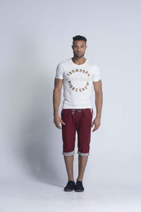 Yz-Guy Crew Neck T-Shirt with Short Sleeves - Pearl White with Stitched Patchwork - Men T-Shirts - yz-buyer.myshopify.com