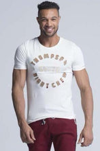 Load image into Gallery viewer, Yz-Guy Crew Neck T-Shirt with Short Sleeves - Pearl White with Stitched Patchwork - Men T-Shirts - yz-buyer.myshopify.com