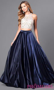 Two Piece Long Satin Prom Dress